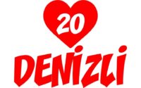 Logo with a red heart containing the white number 20, above a bold red 'DENİZİ' text on white background